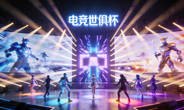 电竞世俱杯开幕式灯光秀与舞台表演画面